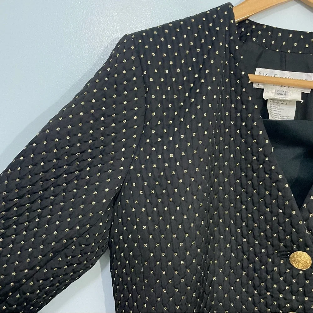 Yves Saint Laurent Vintage Quilted Black & Gold Blazer Size 44 US 12 - Picture 5 of 12
